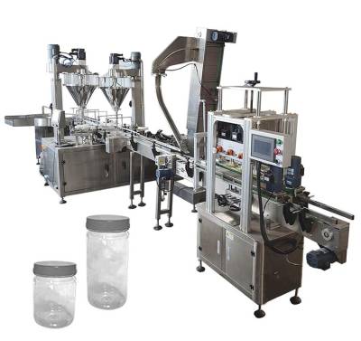 Filling line for packaging powders into jars